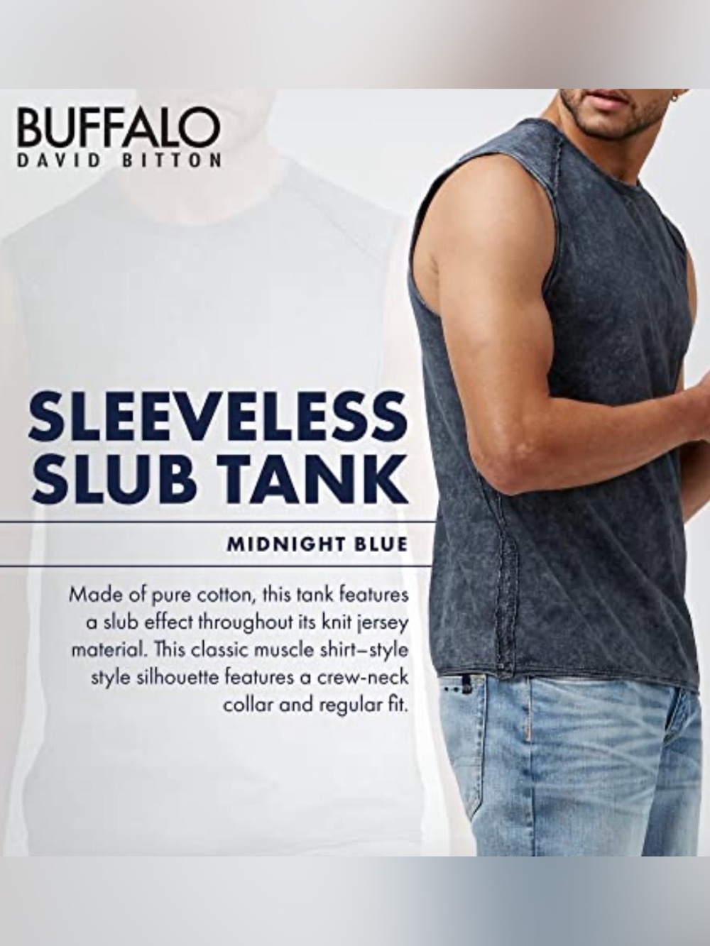 Buffalo David Bitton Vintage Acid Washed Navy Blue Muscle Tank Top Size Large